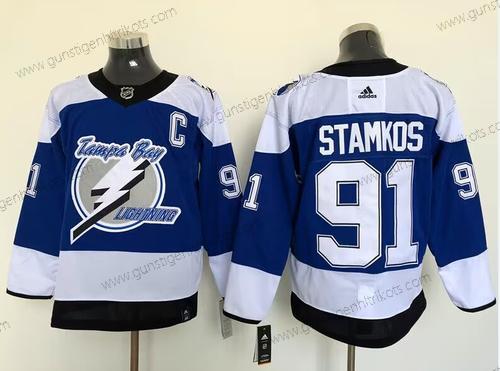 Adidas Herren Tampa Bay Lightning #91 Steven Stamkos 2020-21 Rückseite Retro ersatzweise NHL Trikots – Blau