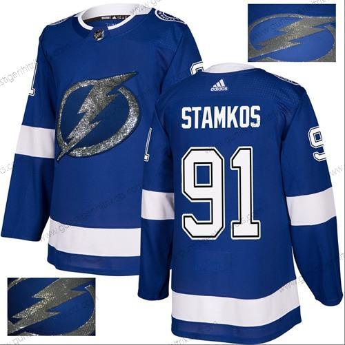 Adidas Herren Tampa Bay Lightning #91 Steven Stamkos Heimtrikots Authentisch Strickerei NHL Trikots – Blau Gold