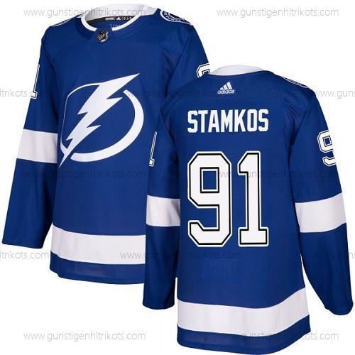 Adidas Herren Tampa Bay Lightning #91 Steven Stamkos Heimtrikots Authentisch Strickerei NHL Trikots – Blau