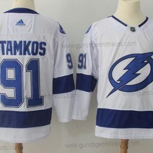 Adidas Herren Tampa Bay Lightning #91 Steven Stamkos Road Authentisch Strickerei NHL Trikots – Weiß