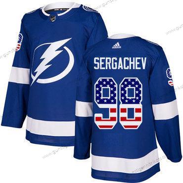 Adidas Herren Tampa Bay Lightning #98 Mikhail Sergachev Heimtrikots Authentisch USA Flag Strickerei NHL Trikots – Blau