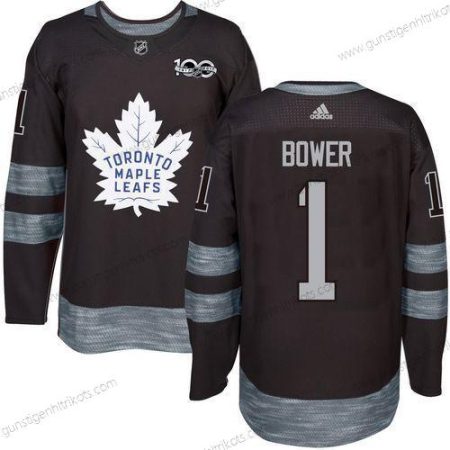 Adidas Herren Toronto Maple Leafs #1 Johnny Bower 100th Jahrestag Strickerei NHL 2017 Hockey Trikots – Schwarz