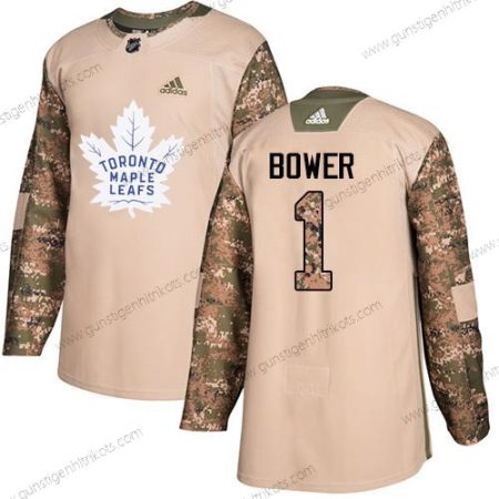 Adidas Herren Toronto Maple Leafs #1 Johnny Bower Authentisch 2017 Veterans Day Strickerei NHL Trikots – Tarnfarbe