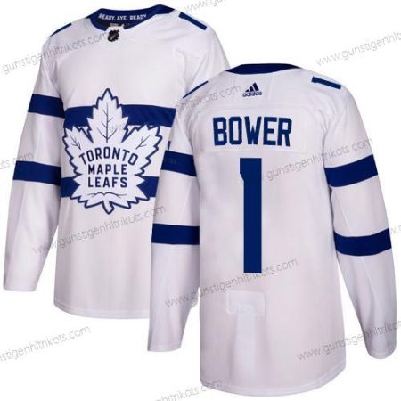 Adidas Herren Toronto Maple Leafs #1 Johnny Bower Authentisch 2018 Stadium Series Strickerei NHL Trikots – Weiß