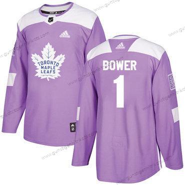 Adidas Herren Toronto Maple Leafs #1 Johnny Bower Authentisch Bekämpft Krebs Strickerei NHL Trikots – Lila