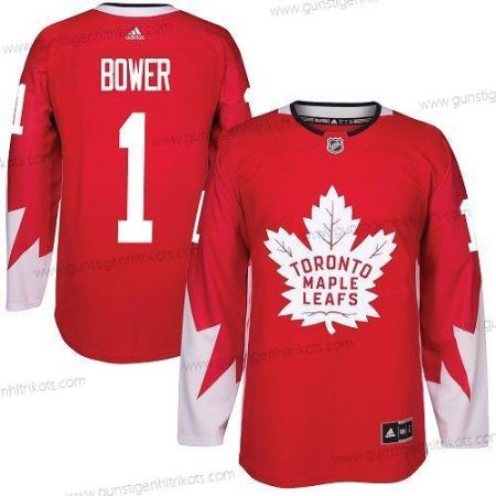 Adidas Herren Toronto Maple Leafs #1 Johnny Bower Heimtrikots Authentisch Strickerei NHL Trikots – Blau