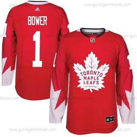 Adidas Herren Toronto Maple Leafs #1 Johnny Bower Team Kanada Authentisch Strickerei NHL Trikots – Rot