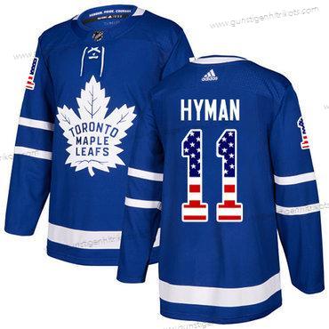 Adidas Herren Toronto Maple Leafs #11 Zach Hyman Heimtrikots Authentisch USA Flag Strickerei NHL Trikots – Blau