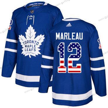 Adidas Herren Toronto Maple Leafs #12 Patrick Marleau Heimtrikots Authentisch USA Flag Strickerei NHL Trikots – Blau