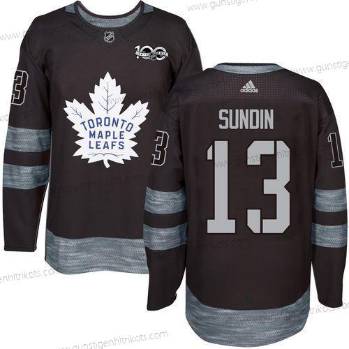 Adidas Herren Toronto Maple Leafs #13 Mats Sundin 100th Jahrestag Strickerei NHL 2017 Hockey Trikots – Schwarz