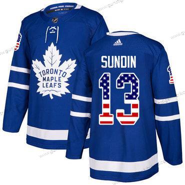 Adidas Herren Toronto Maple Leafs #13 Mats Sundin Heimtrikots Authentisch USA Flag Strickerei NHL Trikots – Blau