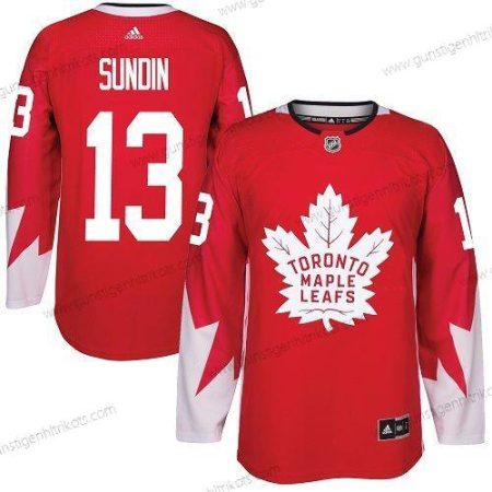 Adidas Herren Toronto Maple Leafs #13 Mats Sundin Team Kanada Authentisch Strickerei NHL Trikots – Rot