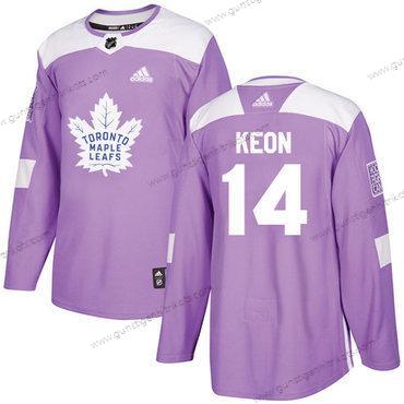 Adidas Herren Toronto Maple Leafs #14 Dave Keon Authentisch Bekämpft Krebs Strickerei NHL Trikots – Lila