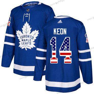 Adidas Herren Toronto Maple Leafs #14 Dave Keon Heimtrikots Authentisch USA Flag Strickerei NHL Trikots – Blau