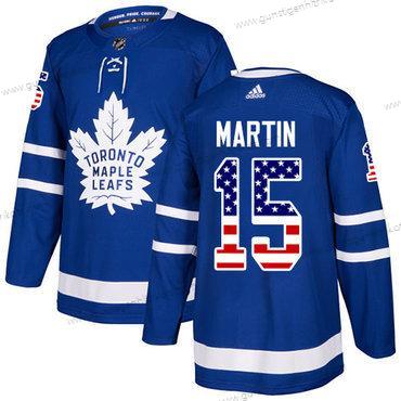 Adidas Herren Toronto Maple Leafs #15 Matt Martin Heimtrikots Authentisch USA Flag Strickerei NHL Trikots – Blau