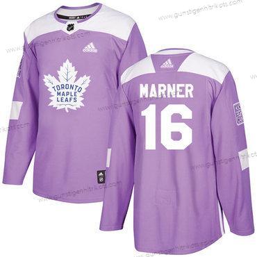 Adidas Herren Toronto Maple Leafs #16 Mitchell Marner Authentisch Bekämpft Krebs Strickerei NHL Trikots – Lila