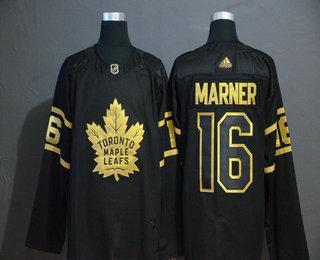 Adidas Herren Toronto Maple Leafs #16 Mitchell Marner Golden Strickerei NHL Trikots – Schwarz