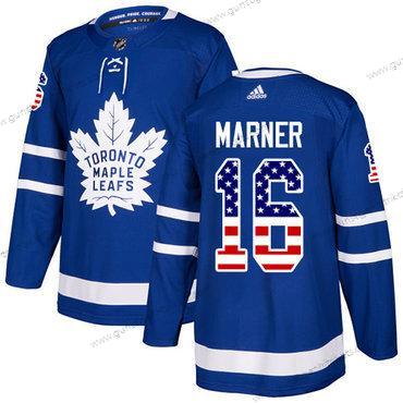 Adidas Herren Toronto Maple Leafs #16 Mitchell Marner Heimtrikots Authentisch USA Flag Strickerei NHL Trikots – Blau