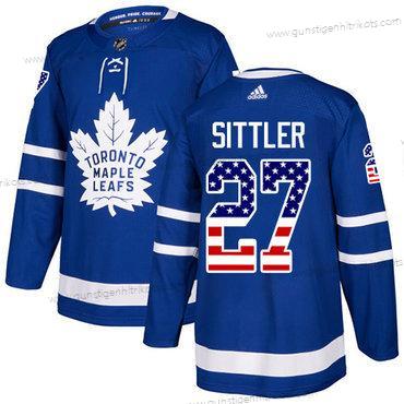 Adidas Herren Toronto Maple Leafs #27 Darryl Sittler Heimtrikots Authentisch USA Flag Strickerei NHL Trikots – Blau