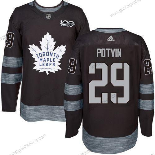 Adidas Herren Toronto Maple Leafs #29 Felix Potvin 100th Jahrestag Strickerei NHL 2017 Hockey Trikots – Schwarz