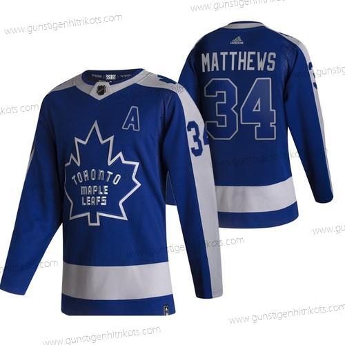 Adidas Herren Toronto Maple Leafs #34 Auston Matthews 2020-21 Rückseite Retro ersatzweise NHL Trikots – Blau