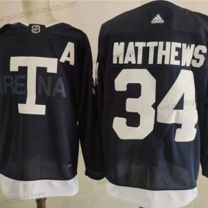 Adidas Herren Toronto Maple Leafs 34 Auston Matthews 2022 NHL Heritage Klassisch Trikots – Marineblau