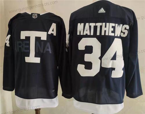 Adidas Herren Toronto Maple Leafs 34 Auston Matthews 2022 NHL Heritage Klassisch Trikots – Marineblau