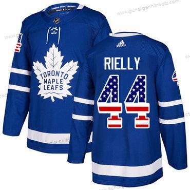 Adidas Herren Toronto Maple Leafs #44 Morgan Rielly Heimtrikots Authentisch USA Flag Strickerei NHL Trikots – Blau