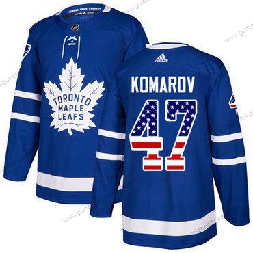 Adidas Herren Toronto Maple Leafs #47 Leo Komarov Heimtrikots Authentisch USA Flag Strickerei NHL Trikots – Blau