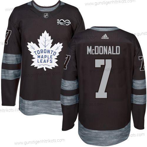 Adidas Herren Toronto Maple Leafs #7 Lanny Mcdonald 100th Jahrestag Strickerei NHL 2017 Hockey Trikots – Schwarz