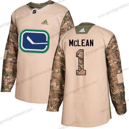 Adidas Herren Vancouver Canucks #1 Kirk Mclean Authentisch 2017 Veterans Day Strickerei NHL Trikots – Tarnfarbe