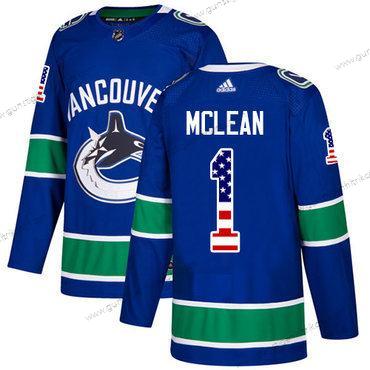 Adidas Herren Vancouver Canucks #1 Kirk Mclean Heimtrikots Authentisch USA Flag Strickerei NHL Trikots – Blau