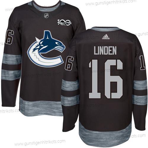 Adidas Herren Vancouver Canucks #16 Trevor Linden 100th Jahrestag Strickerei NHL 2017 Hockey Trikots – Schwarz