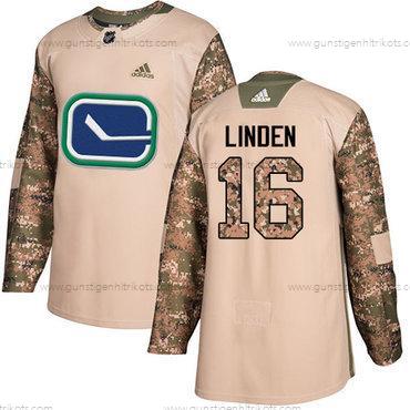 Adidas Herren Vancouver Canucks #16 Trevor Linden Authentisch 2017 Veterans Day Strickerei NHL Trikots – Tarnfarbe