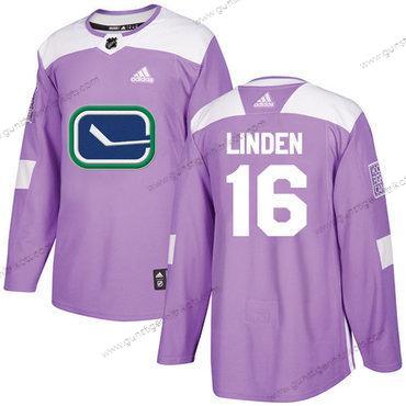 Adidas Herren Vancouver Canucks #16 Trevor Linden Authentisch Bekämpft Krebs Strickerei NHL Trikots – Lila