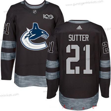 Adidas Herren Vancouver Canucks #21 Brandon Sutter 100th Jahrestag Strickerei NHL 2017 Hockey Trikots – Schwarz