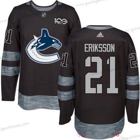 Adidas Herren Vancouver Canucks #21 Loui Eriksson 100th Jahrestag Strickerei NHL 2017 Hockey Trikots – Schwarz