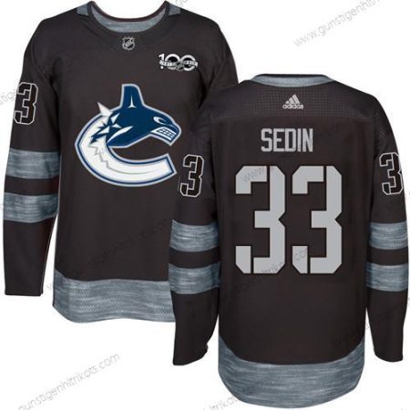 Adidas Herren Vancouver Canucks #33 Henrik Sedin 100th Jahrestag Strickerei NHL 2017 Hockey Trikots – Schwarz