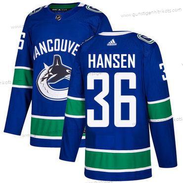 Adidas Herren Vancouver Canucks #36 Jannik Hansen Heimtrikots Authentisch Strickerei NHL Trikots – Blau