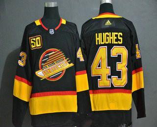 Adidas Herren Vancouver Canucks #43 Quinn Hughes 50Th Saison Strickerei NHL Trikots – Schwarz