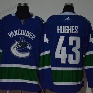 Adidas Herren Vancouver Canucks #43 Quinn Hughes Strickerei NHL Trikots – Blau