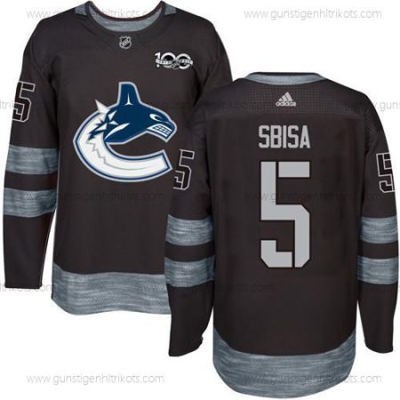 Adidas Herren Vancouver Canucks #5 Luca Sbisa 100th Jahrestag Strickerei NHL 2017 Hockey Trikots – Schwarz