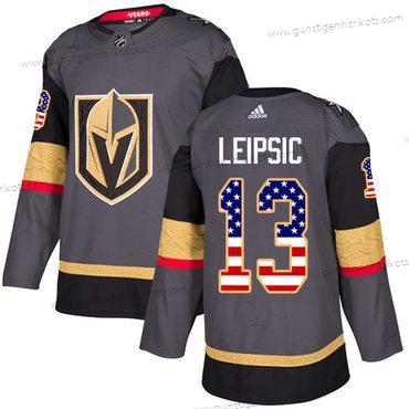 Adidas Herren Vegas Golden Knights #13 Brendan Leipsic Heimtrikots Authentisch USA Flag Strickerei NHL Trikots – Grau