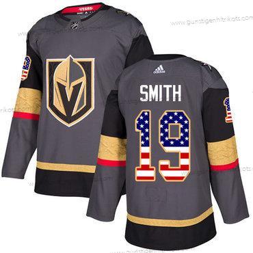 Adidas Herren Vegas Golden Knights #19 Reilly Smith Heimtrikots Authentisch USA Flag Strickerei NHL Trikots – Grau