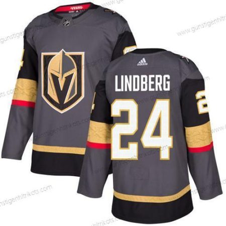 Adidas Herren Vegas Golden Knights #24 Oscar Lindberg Heimtrikots Authentisch Strickerei NHL Trikots – Grau