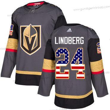 Adidas Herren Vegas Golden Knights #24 Oscar Lindberg Heimtrikots Authentisch USA Flag Strickerei NHL Trikots – Grau