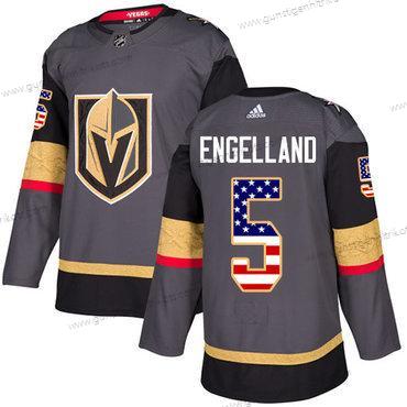 Adidas Herren Vegas Golden Knights #5 Deryk Engelland Heimtrikots Authentisch USA Flag Strickerei NHL Trikots – Grau