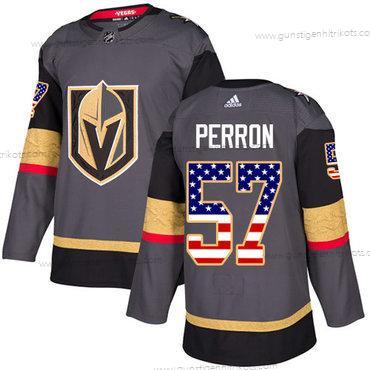 Adidas Herren Vegas Golden Knights #57 David Perron Heimtrikots Authentisch USA Flag Strickerei NHL Trikots – Grau