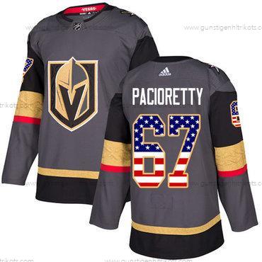 Adidas Herren Vegas Golden Knights #67 Max Pacioretty Heimtrikots Authentisch USA Flag Strickerei NHL Trikots – Grau