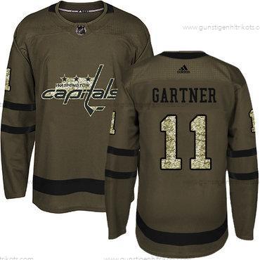 Adidas Herren Washington Capitals #11 Mike Gartner Salute to Service Strickerei NHL Trikots – Grün